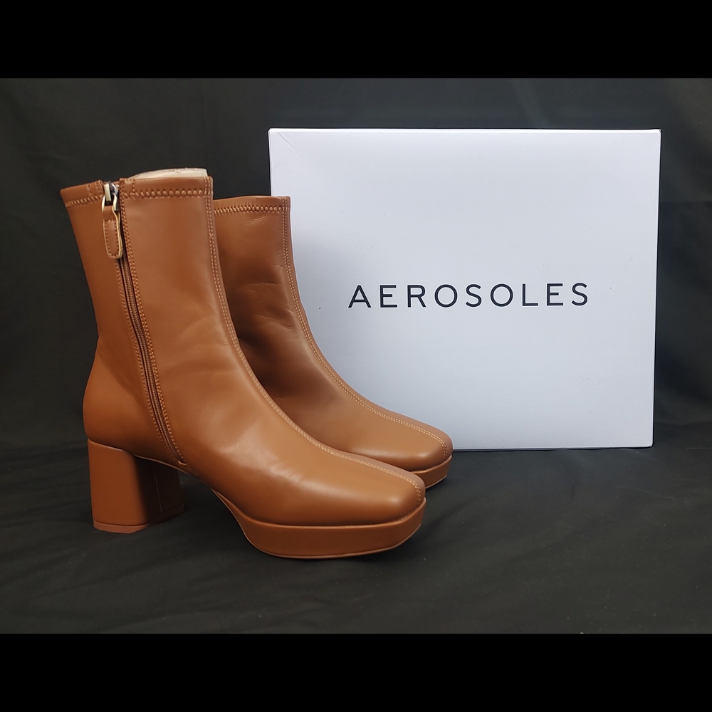 Aerosoles Sussex Women's Platform Ankle Brown Boots Faux Leather Size 9.5M